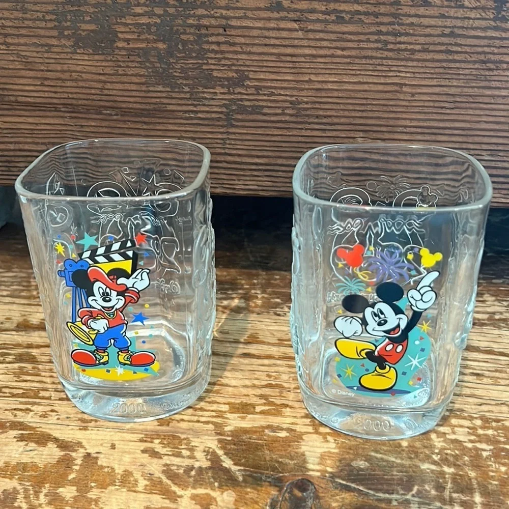Disney Millennium Celebration Glasses Set of 2 Mickey Mouse McDonalds Collectors